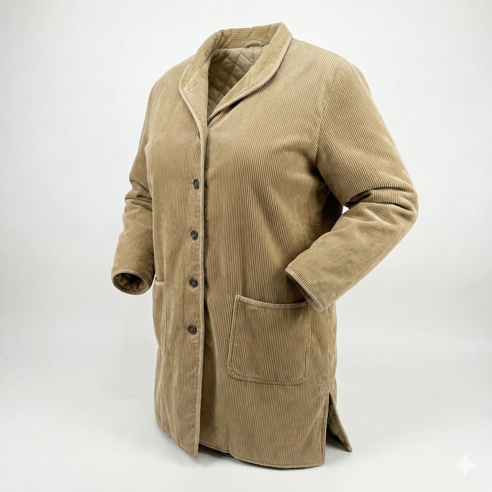Vintage 90s Orvis Women's Corduroy Barn Coat Tan Quilted Lining Horn‎ Buttons XL